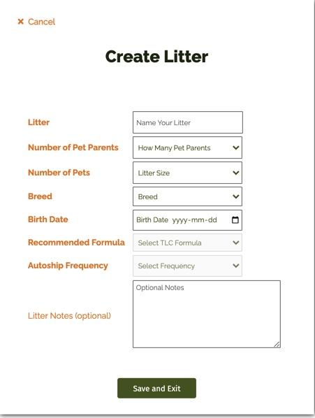 Create Litters